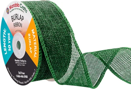 Miniatura 70 de Mandala Crafts Cinta de arpillera verde con alambre para corona, cinta de arpillera con alambre verde rústico de yute natural, 1 pulgada de ancho