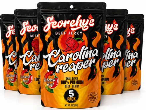Miniatura 10 de Scorchy's Jerky - Carolina Reaper Beef Jerky - Cecina picante extrema, hecha en Estados Unidos, aperitivo alto en proteínas, bajo en carbohidratos
