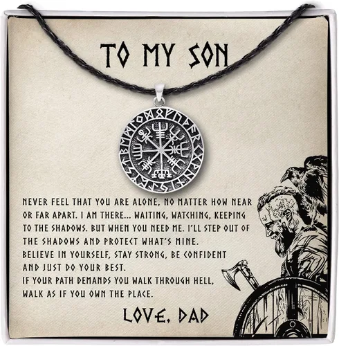 Viking Believe In Yourself Regalos para hijo de papá vikingo brújula vikinga, collar de regalo para hijo joyería para hijo, collar de hijo, colgante