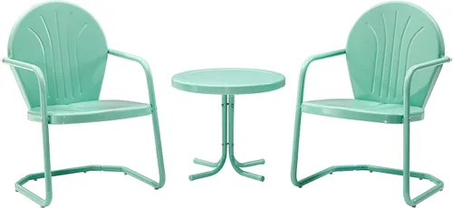 Crosley Furniture Griffith - Juego de sillas y mesa auxiliar de 3 piezas, juego de mesa auxiliar de metal retro para porche, aguamarina