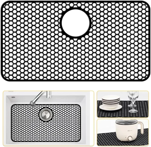 Miniatura 28 de Bestjing Tapete de silicona para fregadero - Protectores para fregadero de cocina con drenaje central, accesorio de rejilla de cocina de 26" x 14