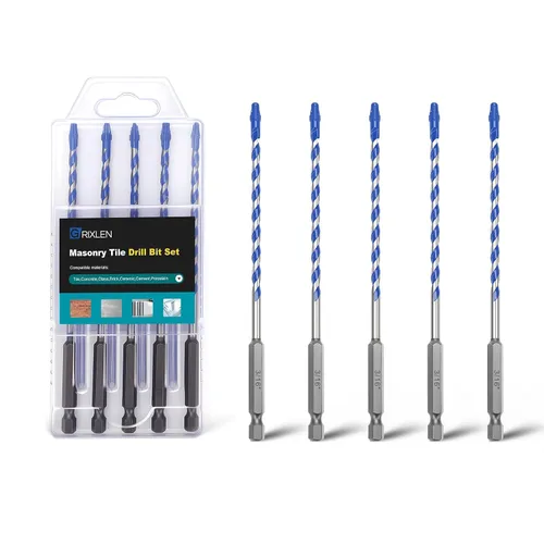Miniatura 8 de Paquete de 5 brocas para azulejos de 1/2 pulgada, brocas de mampostería con vástago hexagonal para azulejos, hormigón, ladrillo, vidrio, porcelana