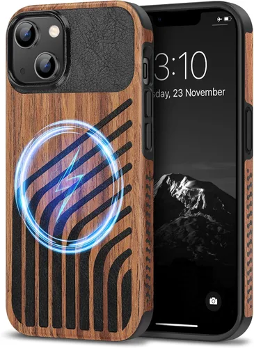 Miniatura 17 de TENDLIN Funda Magnética Compatible con iPhone 14 Plus Funda de Madera con Textura de Fibra de Carbono Diseño Híbrido de Cuero Cubierta Delgada Negro