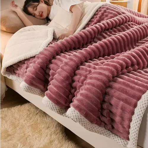 Miniatura 8 de Manta gruesa, manta de forro polar, felpa reversible, suave y agradable a la piel, calidez termostática, el compañero de sueño cómodo y cálido Marrón