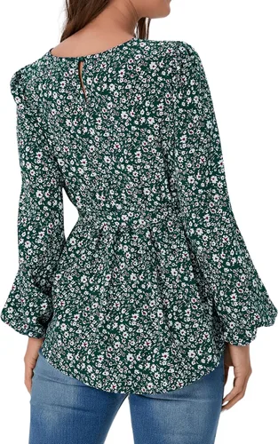 Miniatura 2 de MakeMeChic Camisa de maternidad floral de manga larga con cinturón para embarazo, blusa peplum