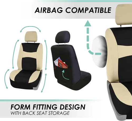 Miniatura 8 de Fundas para asientos FH GROUP FH-FB030115 de tela liviana y aireada, con división para airbag, set combinado menta/negro: funda de volante, Beige