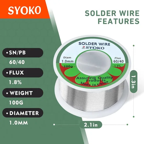 Miniatura 2 de SYOKO Alambre de soldadura de núcleo de colofonia de plomo de estaño 60/40 0.039 in 3.53 oz para soldadura eléctrica, alambre de soldadura