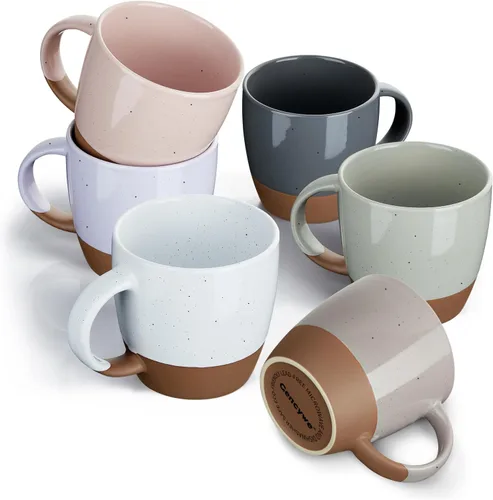 Juego de 6 tazas de café de cerámica en color Morandi (grandes), tazas de café de 18 oz con asa, taza de café con leche, taza grande para mujeres,