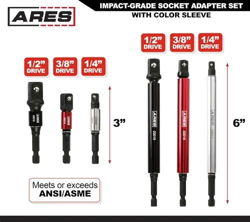 Miniatura 2 de ARES 22013 - Juego de adaptadores de enchufe de grado de impacto de 3 y 6 pulgadas con funda de color, convierte los destornilladores de taladro