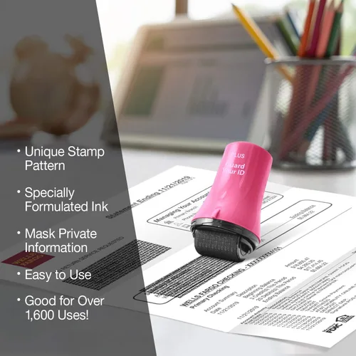 Miniatura 7 de Guard Your ID Wide Advanced Roller 2.0 - Sello de seguridad para prevención de robo de identidad, color rosa