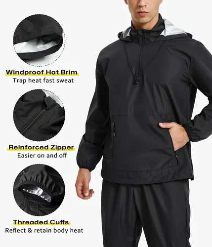 Miniatura 3 de Junlan - Chaqueta de sauna para hombre, chaqueta de sudor con cremallera, sudadera para entrenamiento, traje de sauna