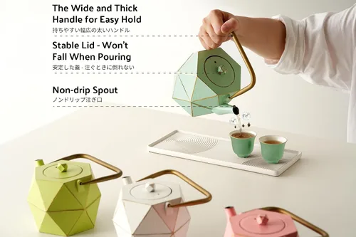 Miniatura 5 de Toptier - Tetera de hierro fundido, hervidor de té seguro para estufa japonés de hierro fundido, tetera de diseño de diamante con infusor removible