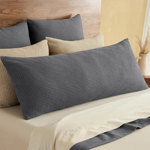Miniatura 33 de PHF Funda de almohada 100% algodón con tejido de gofre, 18 x 18 pulgadas, sin relleno, paquete de 2 elegantes fundas de almohada cuadradas Gris claro