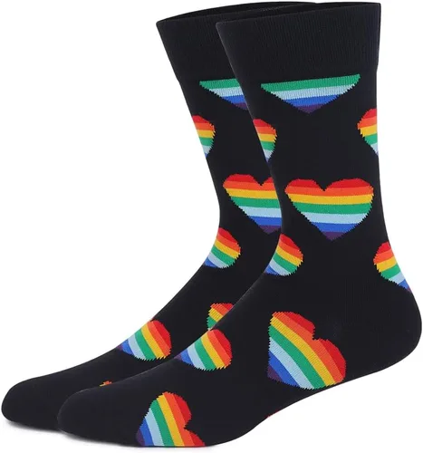 Miniatura 102 de TOEJYJ Calcetines de vestir divertidos para hombre, paquete de calcetines casuales divertidos, coloridos calcetines de algodón a rayas, talla 10-13