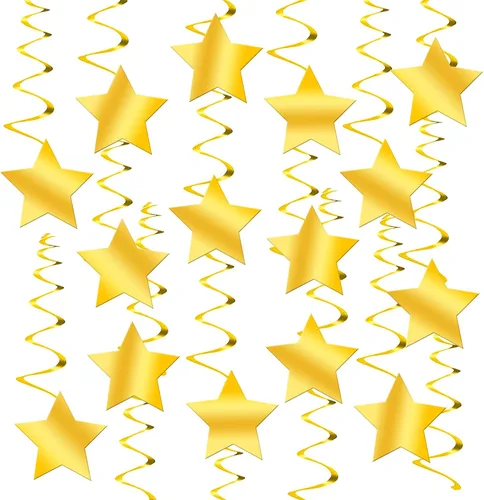 Miniatura 10 de KatchOn, Remolinos colgantes de estrellas negras y plateadas, paquete de 32, decoraciones de techo de estrella para cumpleaños, remolinos