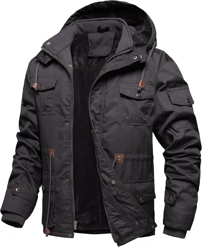 Miniatura 13 de Chaquetas gruesas de invierno para hombre, con forro polar, chaquetas gruesas con capucha, chaquetas de trabajo, abrigo de algodón militar