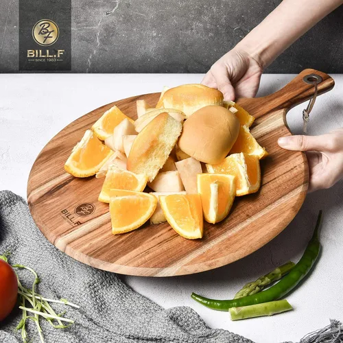 Miniatura 6 de BILL.F Pala para Pizza de Madera de Acacia, Tabla de Cortar de 10", Tabla de Paddle para Queso, Bandeja de Pan y Galletas para Servir y Preparación