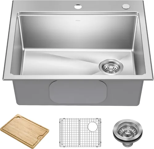 Miniatura 14 de KRAUS Fairlane KHT631-15 - Fregadero de cocina o bar, 15 pulgadas, montaje directo/superior, cuenco individual, de acero inoxidable de calibre 18