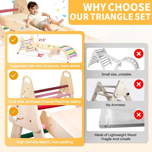 Miniatura 2 de Juego de triángulos de Pikler extragrande 7 en 1, juguetes de escalada para interiores para niños pequeños, juego de escalada Montessori de madera