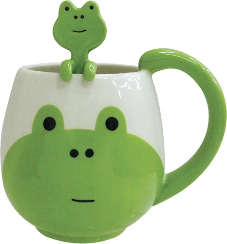 Taza de café divertida de 15 onzas, taza de café de cerdo con cuchara, taza divertida de cerámica, regalo para mujeres y hombres, cumpleaños, Rana