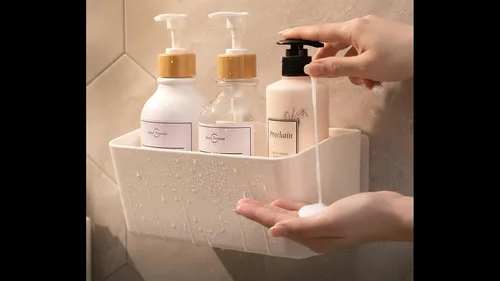 Miniatura 6 de Estante de baño, estante adhesivo para ducha, organizador de baño, sin taladro, cesta de ducha de plástico, estante de almacenamiento blanco