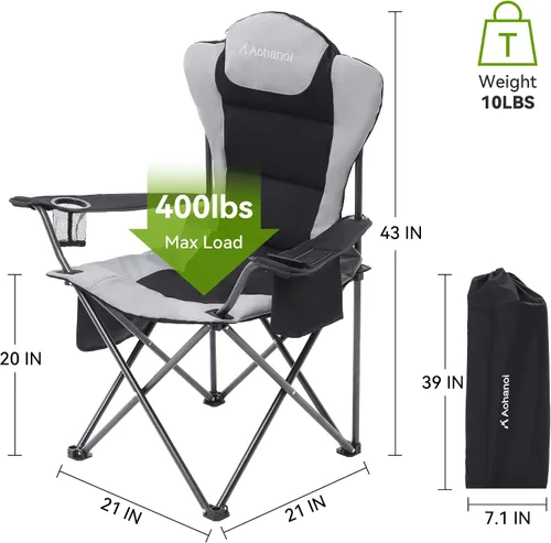 Miniatura 3 de Aohanoi Sillas de campamento para personas pesadas, sillas de campamento plegables para exteriores para adultos con portavasos y bolsa enfriadora