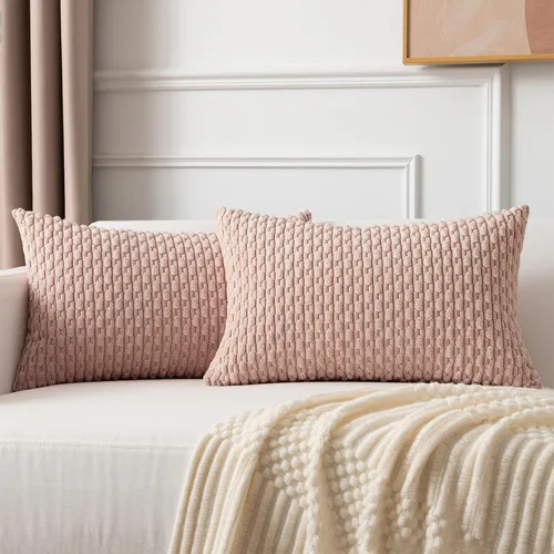 Miniatura 110 de Kevin Textile - Juego de 2 fundas de almohada decorativas de pana de 22 x 22 pulgadas, suaves, estilo bohemio, a rayas, decoración moderna del hogar