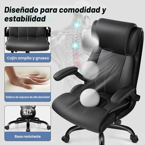 Miniatura 5 de BESTFAIR Silla de Oficina Ergonómica - Silla de Escritorio para Computadora, Sillas Ejecutivas de Cuero con Respaldo Alto, Soporte Lumbar Ajustable