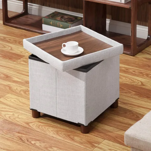Miniatura 12 de banco otomano de almacenamiento de 30 pulgadas, banco de almacenamiento con patas de madera para reposapiés de otomana en la sala de estar, tapa