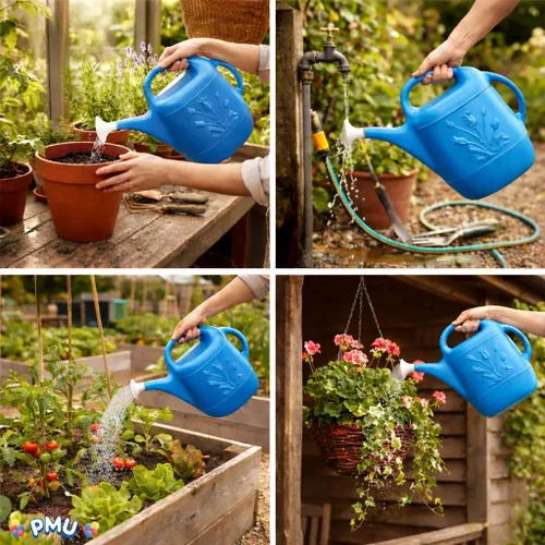 Miniatura 7 de PMU Regadera de 2 galones, regadera de jardín para plantas de interior y exterior, lata de agua de plástico con cabezal de rociador desmontable
