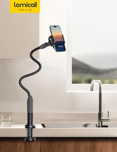 Miniatura 7 de Lamicall Soporte para teléfono con cuello de cisne para cama, clip de abrazadera de montaje para teléfono celular, brazo largo flexible, montaje