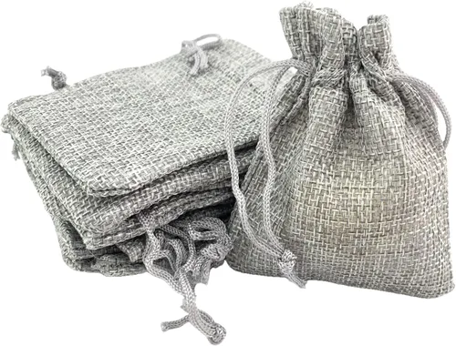 Miniatura 10 de Palmhomee Paquete de 20 bolsas de regalo de arpillera con cordón, bolsas de joyería de lino, bolsas de yute de boda para joyas y bolsas