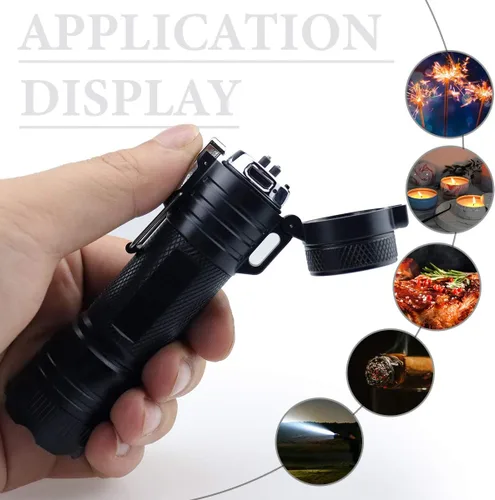 Miniatura 6 de Encendedor de doble arco impermeable al aire libre con linterna LED brillante USB recargable de plasma de arco encendedor a prueba de viento sin