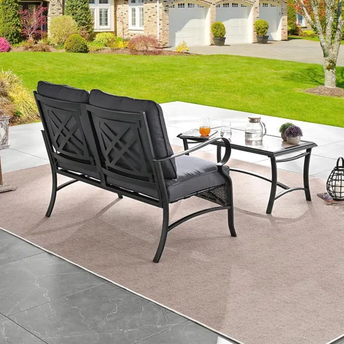 Miniatura 6 de LOKATSE HOME Juego de 2 sofás de dos plazas para exteriores con mesa de centro rectangular