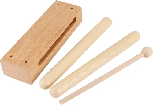 Miniatura 5 de Juego de 2 instrumentos musicales de bloques de madera con mazo, bloques de ritmo de madera maciza para crear un tono fuerte y resonante