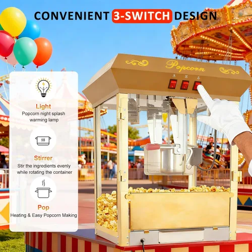 Miniatura 4 de Máquina comercial de palomitas de maíz de 16 onzas con carro, máquina de maíz vintage grande de 850 W con plataforma de calentamiento, máquina