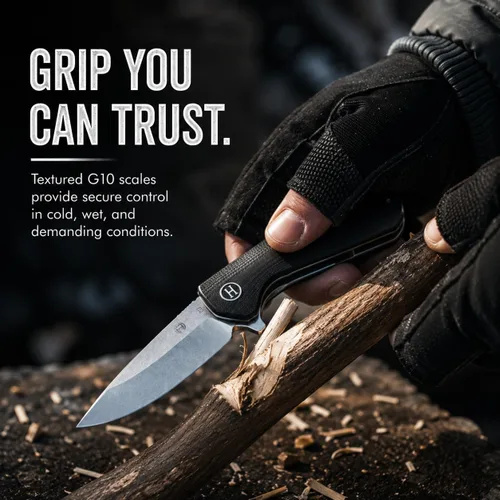 Miniatura 6 de Holtzman's Gorilla Survival Cuchillo plegable campesino con mango táctico G10, hoja de acero D2, juego de caja de regalo (negro) - Ideal para llevar