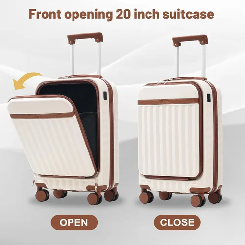 Miniatura 145 de Merax Juegos de equipaje de mano en maleta aprobada por aerolíneas, estuche rígido con ruedas giratorias expandibles, Negro