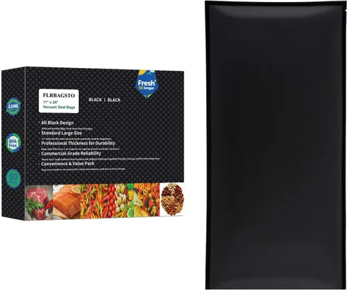 Bolsas selladoras al vacío negras de 11 x 24 pulgadas, bolsas de sellado al vacío precortadas de 5.5 mil para almacenamiento de alimentos, al vacío