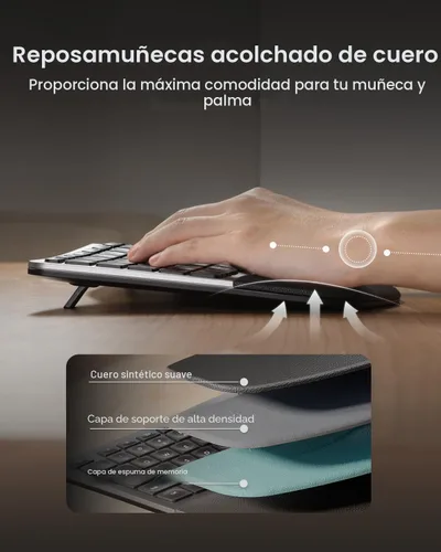 Miniatura 3 de ProtoArc Teclado y mouse ergonómico, EKM01 Plus Combo de teclado y mouse inalámbricos Bluetooth de tamaño completo, reposa muñecas acolchado, diseño