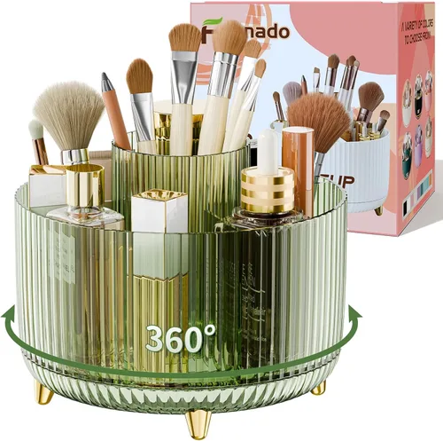 Miniatura 10 de Organizador de maquillaje giratorio transparente para tocador, organizador de brochas de maquillaje de 360° con 5 compartimentos, almacenamiento
