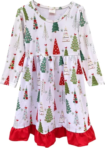 Miniatura 8 de Vestido de Navidad para niña pequeña, muñeco de nieve, árboles de Navidad, camión, a cuadros, reno, Papá Noel, vestido de invierno hasta la rodilla