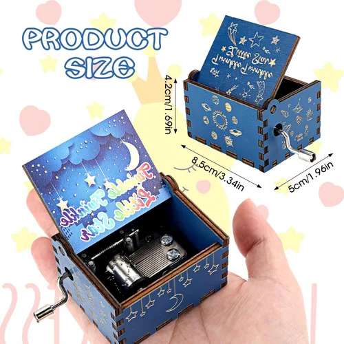 Miniatura 2 de Amaxiu Caja de música de manivela de mano, caja de música de madera Twinkle Twinkle Little Star, caja musical vintage grabada a mano, mini caja