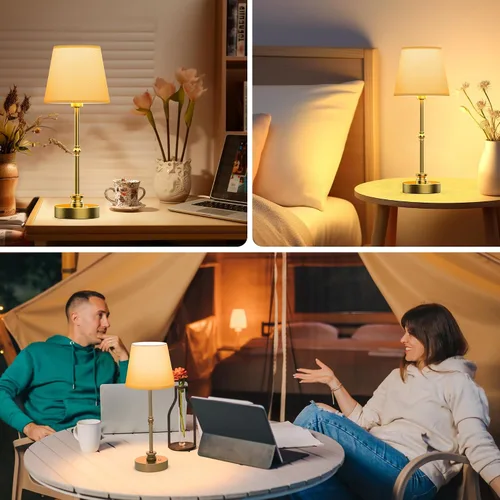 Miniatura 8 de Lámpara de mesa recargable inalámbrica, lámpara LED operada por batería de 5200mAh, atenuación continua de 3000K, lámpara inalámbrica portátil