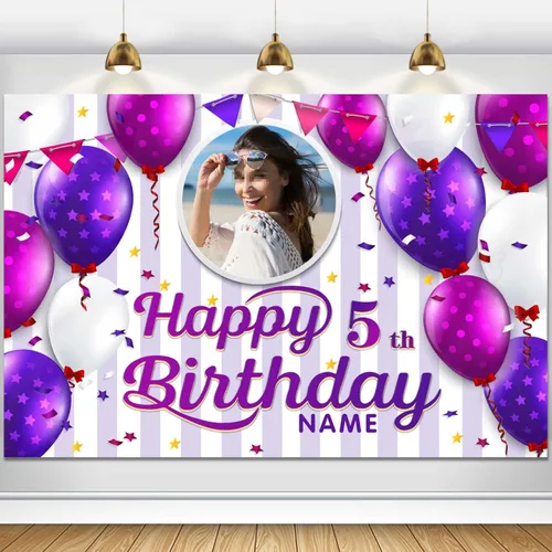 Miniatura 64 de Cartel decorativo personalizado de feliz cumpleaños número 100, personalización disponible, morado, tamaño grande - Fotos y nombres personalizados