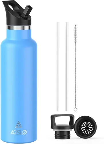 Miniatura 43 de Botellas de agua de doble pared de acero inoxidable, botella aislada al vacío con tapa con popote, botella de agua aislada mantiene el agua fría