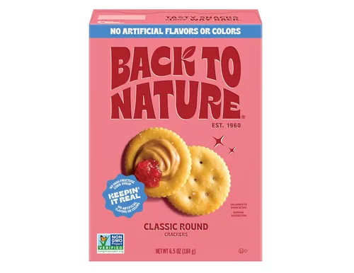 Back to Nature Galletas redondas clásicas, sin OMG, veganas, hechas con harina de trigo y sal marina, Snack Happy, caja de 6.5 onzas
