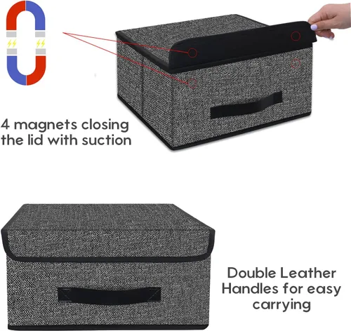 Miniatura 3 de Onlyeasy Cajas de Almacenamiento Plegables en Cubo con Tapa - Caja de Almacenamiento en Cubo, Cesta de Organizador de Closet, Paquete de Dos