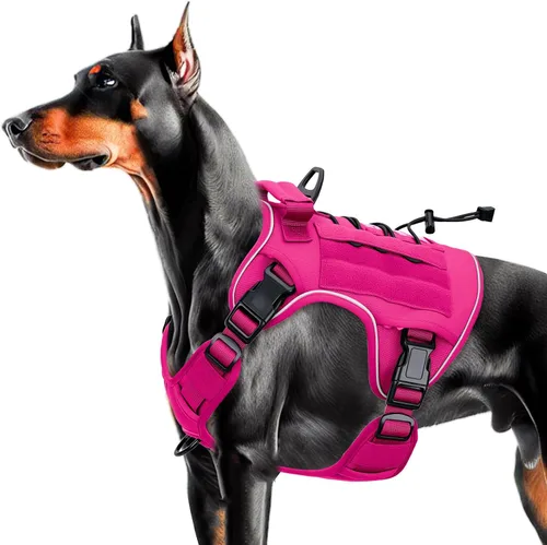 Miniatura 17 de Arnés táctico para perros grandes, chaleco reflectante ajustable sin tirones con sistema Molle, control de grado militar K9 para entrenamiento