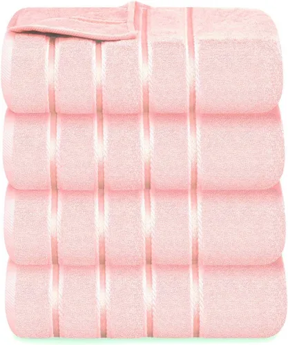 Miniatura 23 de Juego de 4 toallas de mano de lujo para baño, 100% algodón hilado en anillo de 600 GSM, suaves y absorbentes, rayas de viscosa, 16 x 28 pulgadas